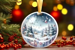 3D Winter Scene Watercolor Ornament Sublimation PNG Product Image 1