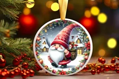 Christmas Gnome Round Ornament Sublimation PNG Product Image 3