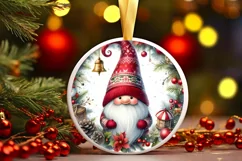 Christmas Gnome Round Ornament Sublimation PNG Product Image 2
