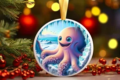 Icy Wall Octopus Round Ornament Sublimation PNG Product Image 2