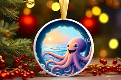 Icy Wall Octopus Round Ornament Sublimation PNG Product Image 2