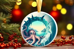 Icy Wall Octopus Round Ornament Sublimation PNG Product Image 2