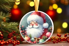 Colorful Christmas Santa Round Ornament Sublimation PNG Product Image 2