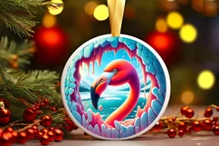 Icy Wall Flamingo Winter Round Sticker Ornament Product Image 1