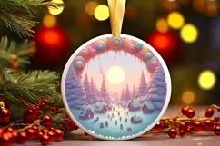 Winter Scene Digital Painting Round Ornament Sublimation PNG Product Image 2