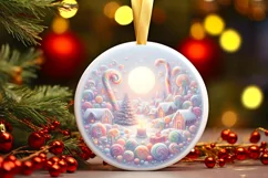 Winter Scene Digital Painting Round Ornament Sublimation PNG Product Image 2