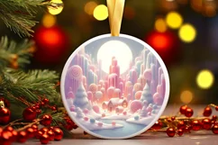 Winter Scene Digital Painting Round Ornament Sublimation PNG Product Image 1