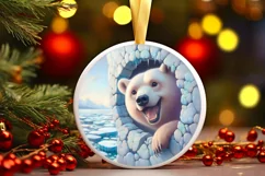 Bear in Icy Wall Round Ornament Sublimation PNG Product Image 2