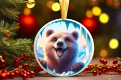 Bear in Icy Wall Round Ornament Sublimation PNG Product Image 2