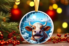 Cow in Melting Ice Wall Round Ornament Sublimation PNG Product Image 1
