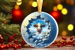 Cow in Melting Ice Wall Round Ornament Sublimation PNG Product Image 2