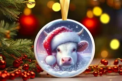 Winter Scene Cow Portrait Round Ornament Sublimation PNG Product Image 1