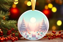 Winter Scene Digital Painting Round Ornament Sublimation Product Image 3