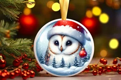 Winter Scene Owl Portrait Round Ornament Sublimation PNG Product Image 2