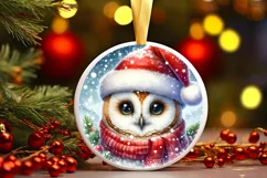 Winter Scene Owl Portrait Round Ornament Sublimation PNG Product Image 1