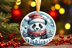 Winter Scene Panda Portrait Round Ornament Sublimation PNG Product Image 2
