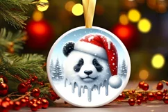 Winter Scene Panda Portrait Round Ornament Sublimation PNG Product Image 1