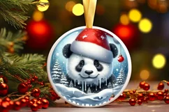 Winter Scene Panda Portrait Round Ornament Sublimation PNG Product Image 2