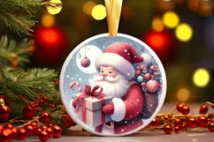 Colorful Christmas Santa Round Ornament Sublimation PNG Product Image 3