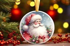 Colorful Christmas Santa Round Ornament Sublimation PNG Product Image 1