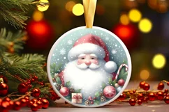 Colorful Christmas Santa Round Ornament Sublimation PNG Product Image 3