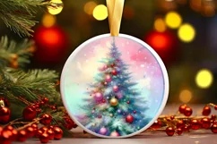 Christmas Tree Round Ornament Sublimation PNG Product Image 1