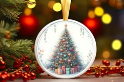 Christmas Tree Round Ornament Sublimation PNG Product Image 1