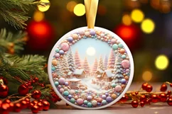 Detailed Winter Scene Digital Painting Round Ornament Product Image 1