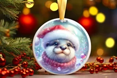 Winter Scene Otter Portrait Round Ornament Sublimation PNG Product Image 3