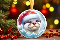Winter Scene Otter Portrait Round Ornament Sublimation PNG Product Image 2
