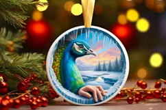Peacock in Icy Wall Round Ornament Sublimation PNG Product Image 1