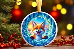 Icy Wall Fox Round Ornament Sublimation PNG Product Image 2