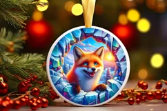 Fox in Icy Wall Round Ornament Sublimation PNG Product Image 1