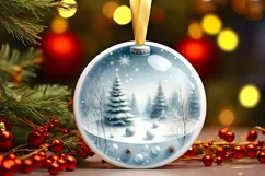 3D Winter Scene Watercolor Ornament Sublimation PNG Product Image 1