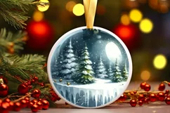 3D Winter Scene Watercolor Ornament Sublimation PNG Product Image 2