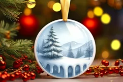 3D Winter Scene Watercolor Ornament Sublimation PNG Product Image 1