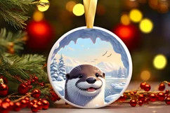 Otter in Snow Made Wall Round Ornament Sublimation PNG Product Image 2