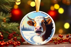 Snow Made Wall Cow Round Ornament Sublimation PNG Product Image 3