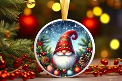 Colorful Watercolor Christmas Gnome Round Sticker Ornament Product Image 2