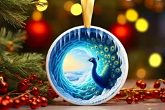 Peacock in Icy Wall Round Ornament Sublimation PNG Product Image 3