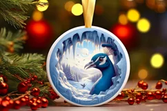 Icy Wall Peacock Round Ornament Sublimation PNG Product Image 1