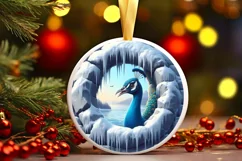 Icy Wall Peacock Round Ornament Sublimation PNG Product Image 3
