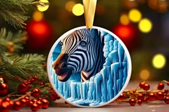 Zebra in Melting Ice Wall Round Ornament Sublimation PNG Product Image 2