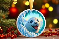 Seal in Melting Ice Wall Round Ornament Sublimation PNG Product Image 2