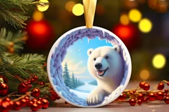 Icy Wall Polar Bear Winter Round Sticker Ornament Product Image 1