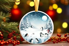 Watercolor Christmas Penguins 3D Round Sticker Product Image 2