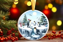 Watercolor Christmas Penguins 3D Round Sticker Product Image 2