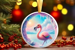 Icy Wall Flamingo Winter Round Sticker Ornament Product Image 3