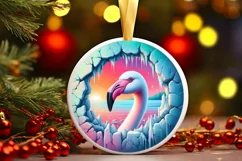 Icy Wall Flamingo Winter Round Sticker Ornament Product Image 1