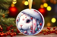 Watercolor Christmas Bunny Santa Hat Round Sticker Product Image 1
